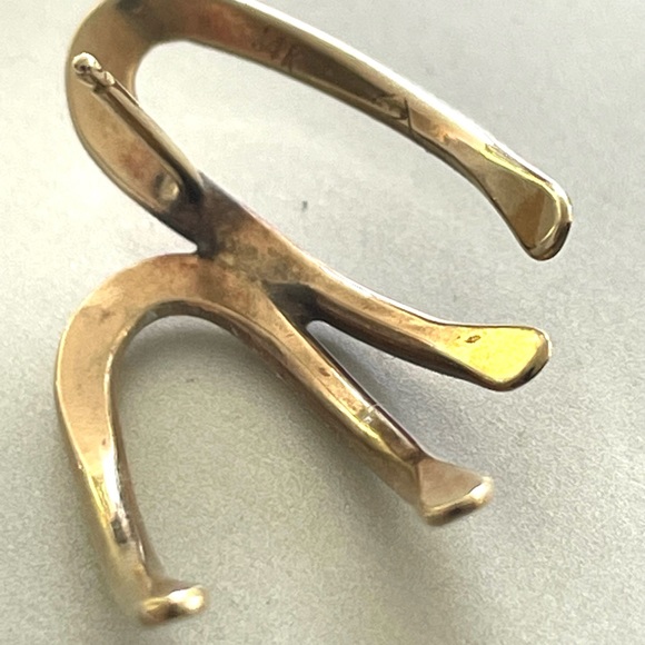 14k Yellow Gold Wishbone Earrings- Vintage - Picture 7 of 10
